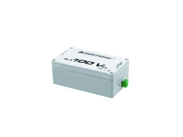 Grå elektronisk apparat med texten 'DSL100 V' på ovansidan och grön anslutning på sidan.