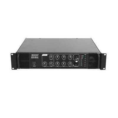 Svart audio-förstärkare, modell MPZ-300.6, med flera vred, en på/av-knapp och en volymkontroll framtill.
