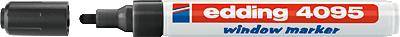 En svart whiteboard-markör av märket 'edding 4095' med rundad spets, lämplig för fönsterskrift.