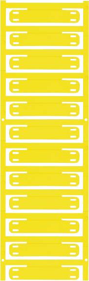 Gult bild med ett upprepat, abstrakt mönster av vita linjer och former som är symmetriskt fördelade.