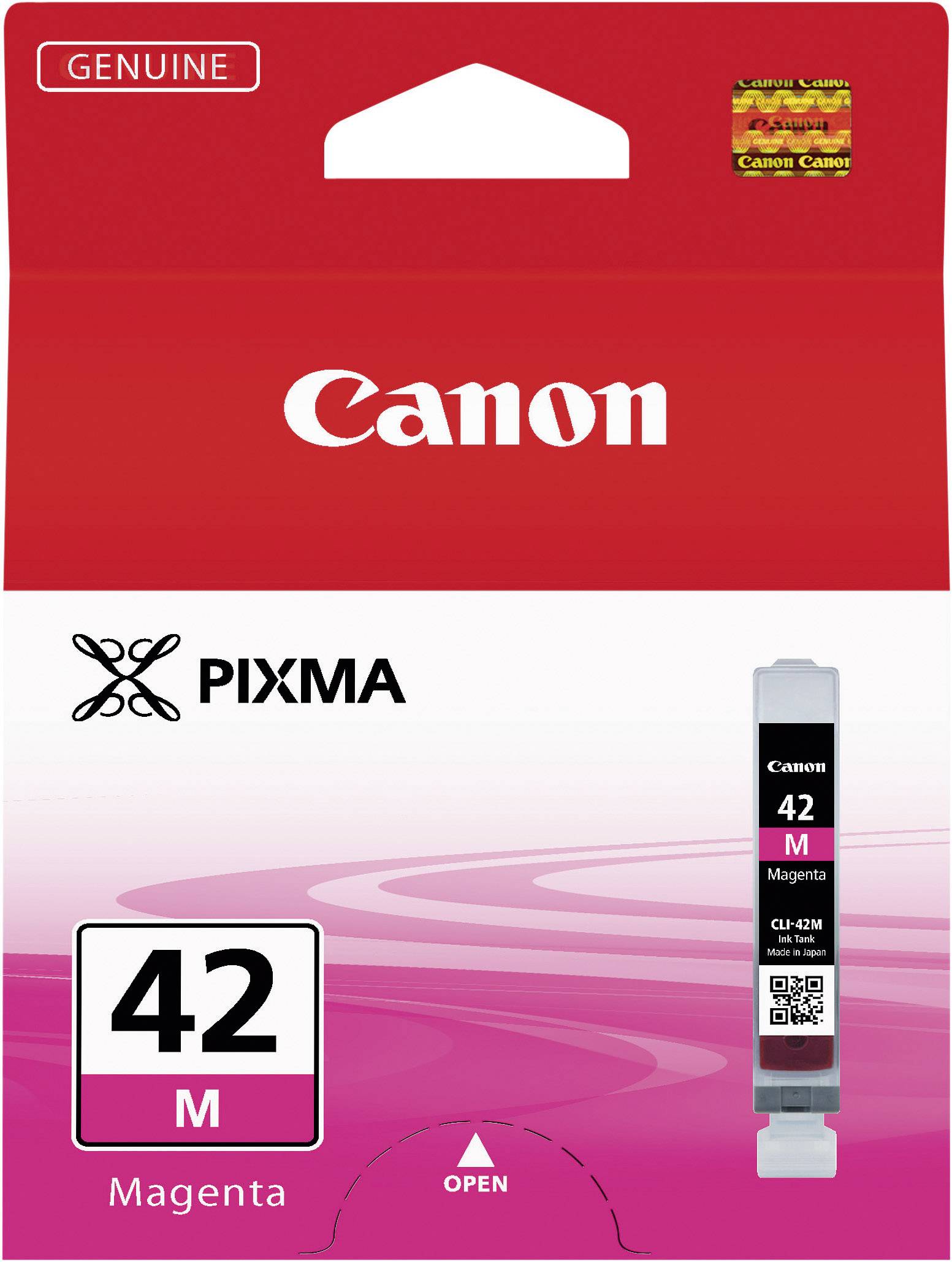 Canon PIXMA bläckpatron, modell 42 i magenta, för skrivare. Förpackningen visar Canon-logotyp och 'Genuine' etikett.