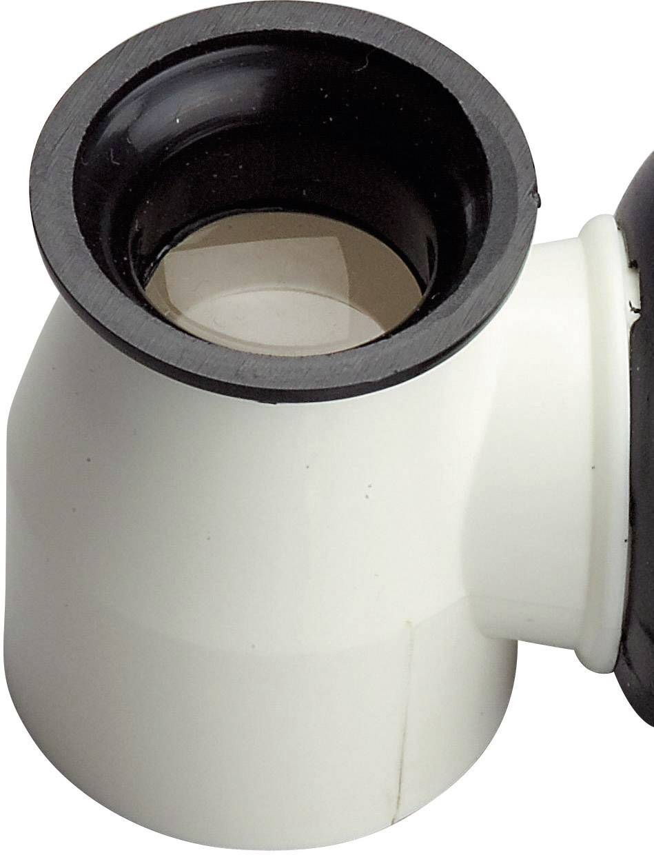 Vitt PVC-rör med svart tätningsring, möjligen en del av ett avlopps- eller avloppssystem.