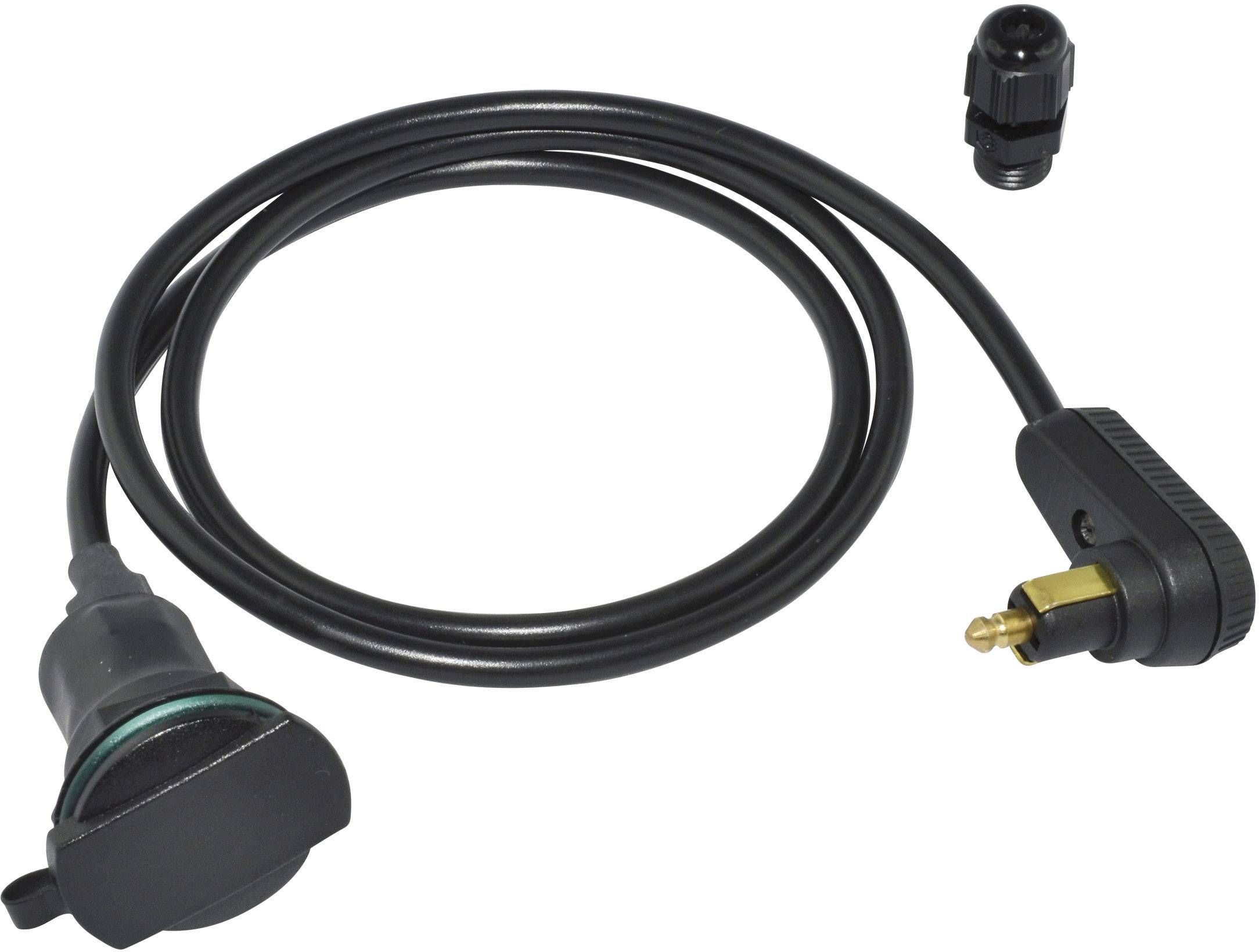 En svart kabel med en kontakt och en separat, liten adapter längst upp i bilden. Huvudsakligen avsedd för elektriska anslutningar.