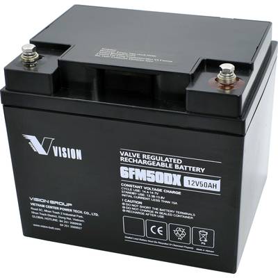 Vision Akkus 6FM50DX Blybatteri 12 V 50 Ah Bly AGM (B x H x D) 197 x 170 x 165 mm M6-skruvanslutning Underhållsfri, Urla