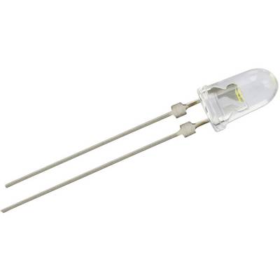 En vit lysdiod (LED) med två långa anslutningar. LED:n är cylindrisk och transparent, typisk för elektroniska tillämpningar.