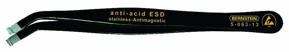 Antistatisk ESD-pincett av rostfritt ädelstål, antimagnetisk; svart yta; modellnummer 5-063-13; märke Bernstein.