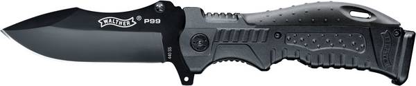 Walther P99 Knife 5.0749 Kniv outdoor med fodral, Med backstrap-insatser  Svart