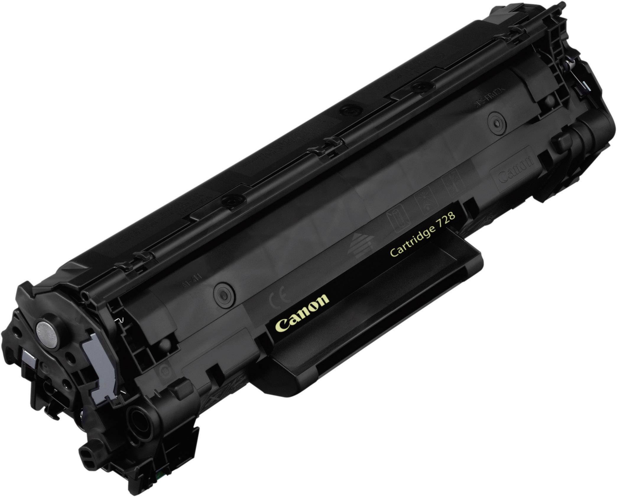En svart Canon-bläckpatron, modell 728, avsedd för laserskrivare.