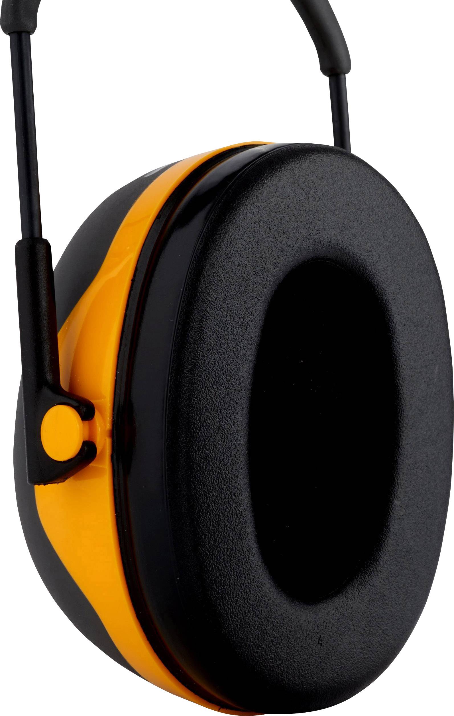 Hörselskydd med svart och orange design, lämpliga för att minska buller i högljudda miljöer.