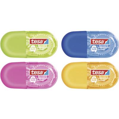 Fyra Tesa Mini-korrigeringsroller i grönt, blått, rosa och orange, tillverkade av återvunnen plast.