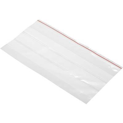 Plastpåse med röd dragkedja, tom, på vit bakgrund.