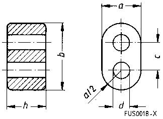 Teknisk ritning av en del med dimensioner: Bredd (b), Höjd (h), Ytterdiameter (a), Avstånd (c), Diameter (d).