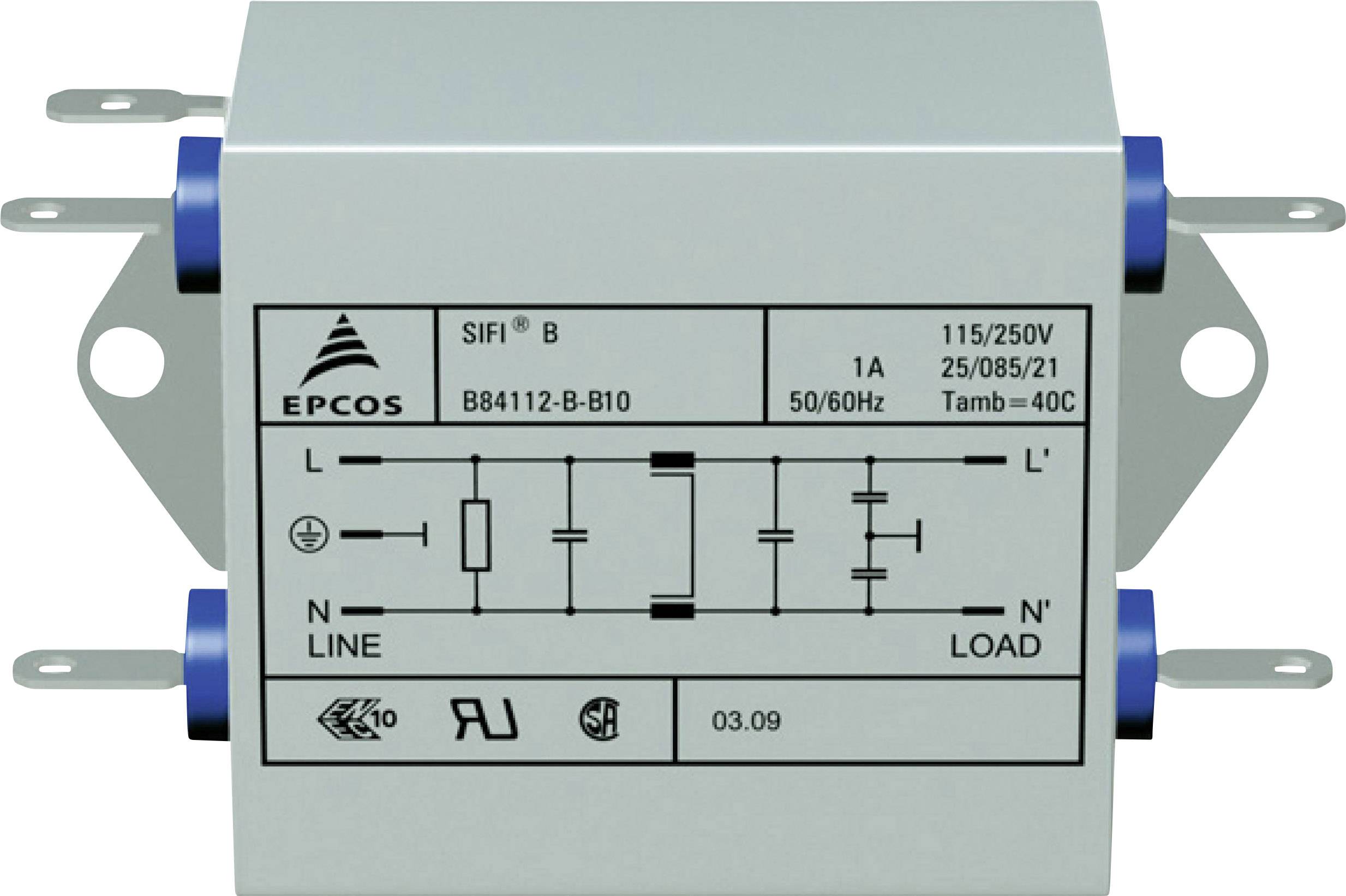 TDK B84112BB30 Brusfilter Flamhämmande 250 V/AC 3 A 10 mH (L x B x H) 76.5 x 45 x 28.6 mm 1 st