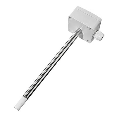 Lång, rektangulär sensor med ett tunt metallrör som utgår från ett kvadratiskt hölje. Används för övervakning av luftkvalitet.