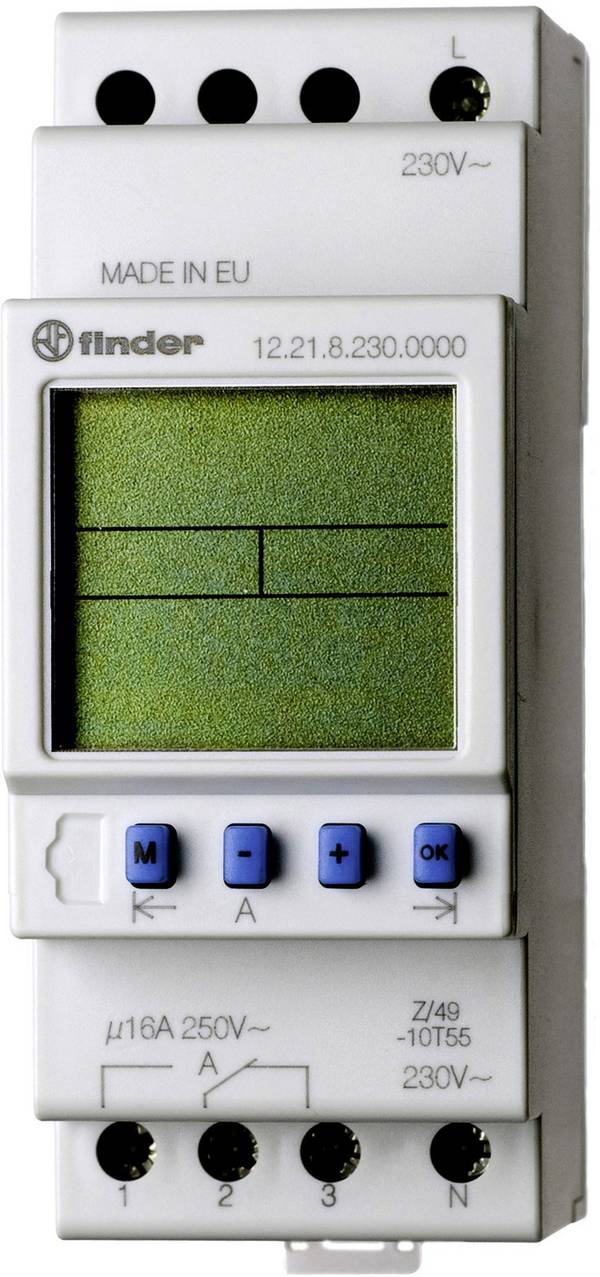 Finder 12.22.8.230.0000 kopplingsur för DIN-skena 230 V/AC 2 switch 16 A 250 V/AC Veckoprogram