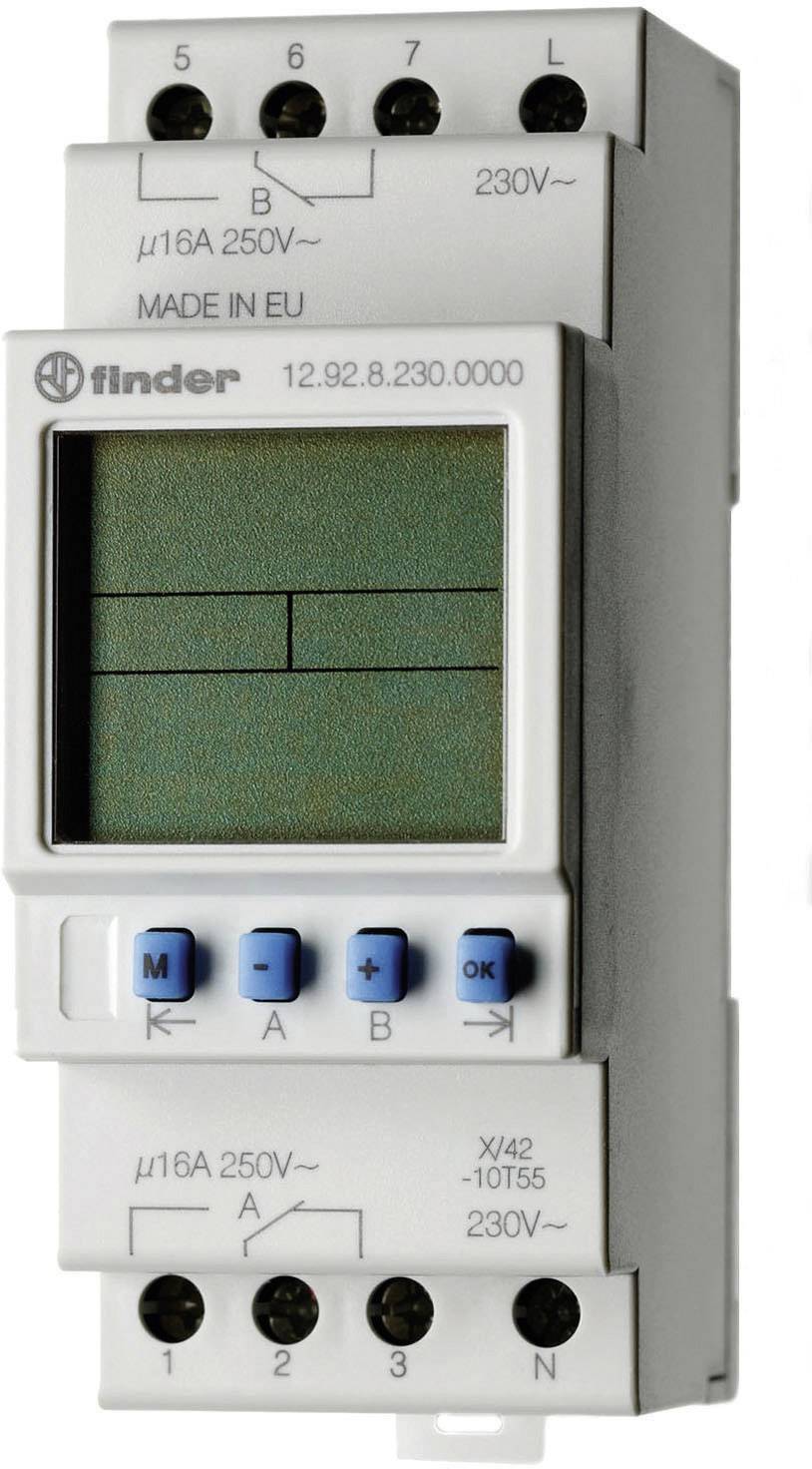 Elektronisk tidströmbrytare med display, programmeringsknappar och strömuttag, tillverkad för tidsintervaller i Europa.