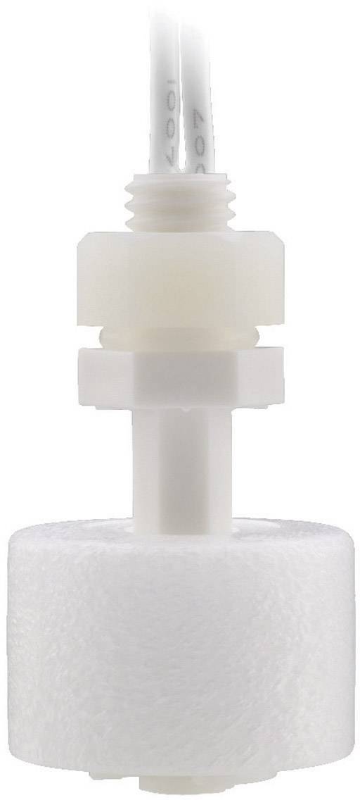 En vit plastflottörbrytare med kabelanslutning, använd för att mäta vätskenivån i tankar.