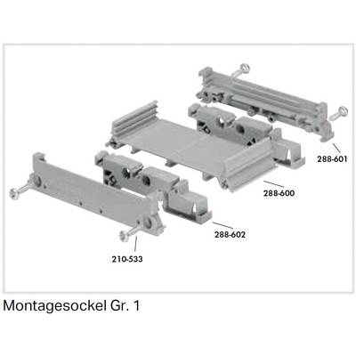 Monteringssocklar består av flera grå komponenter, däribland delar med numren 210-533, 288-600, 288-601, 288-602.