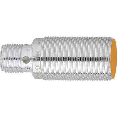 En cylindrisk, metallisk sensor med orange ände; tillverkare- och modellnummer är ingraverade.