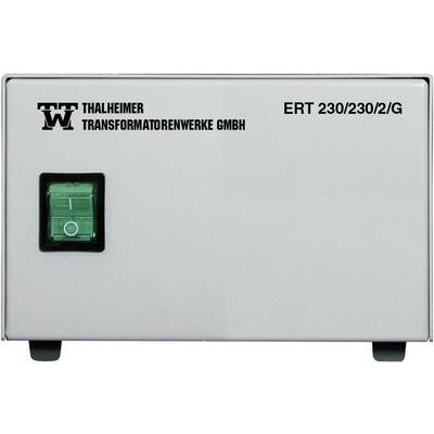Hölje till en elektrisk apparat från Thalheimer Transformatorenwerke GmbH med grön strömbrytare. Modellnummer ERT 230/230/2/G.