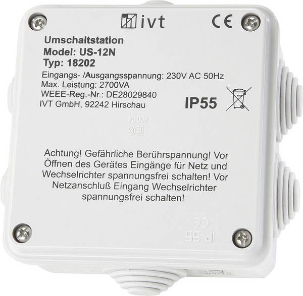 IVT US-12N Omkopplingsstation 2760 VA   18202 130 mm x 130 mm x 60 mm Passande till modell (växelriktare): Universal