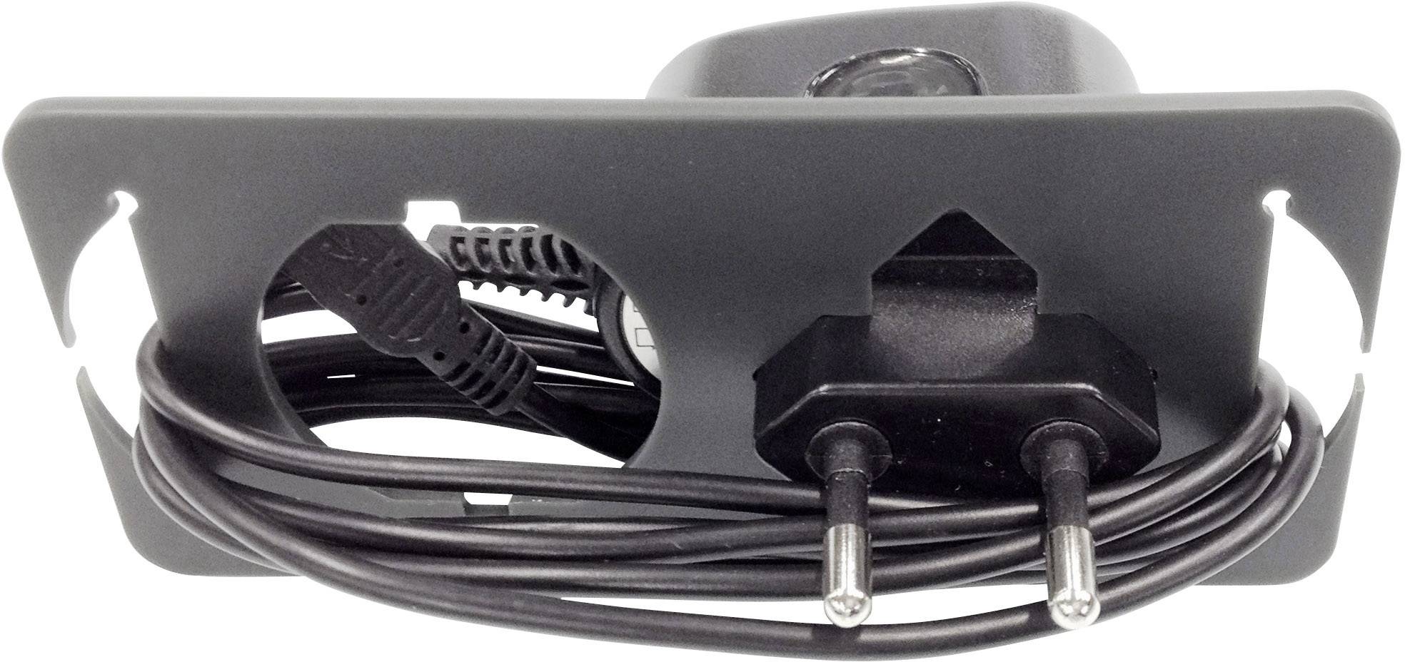 Nätkabelrullning med Schuko-kontakt och upprullad kabel på ett fäste, lämplig för ordnad kabelhantering.