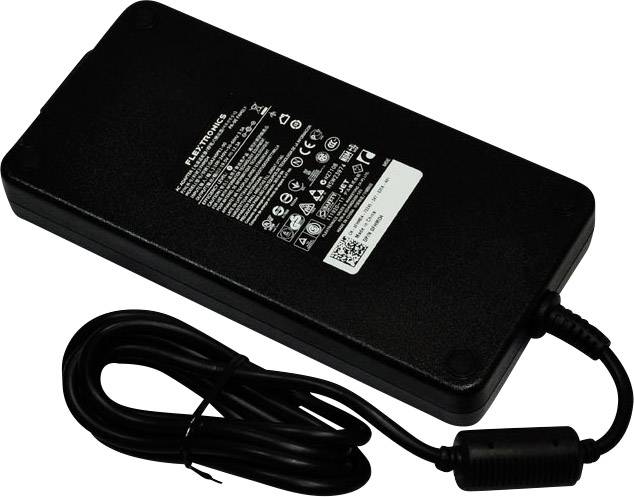 Nätadapter och kabel, med tekniska specifikationer på etiketten. Används för strömförsörjning av elektroniska enheter.