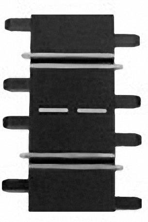 En svart elektronisk komponent med fyra stift på varje sida, sannolikt en integrerad krets eller transistor, sedd ovanifrån.