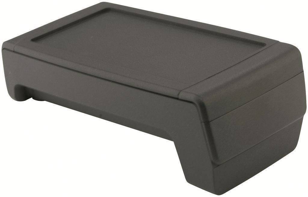 En svart skärmställning i plast som höjer skärmen till en ergonomisk höjd. Lämplig för kontors- eller hemarbetsplatser.