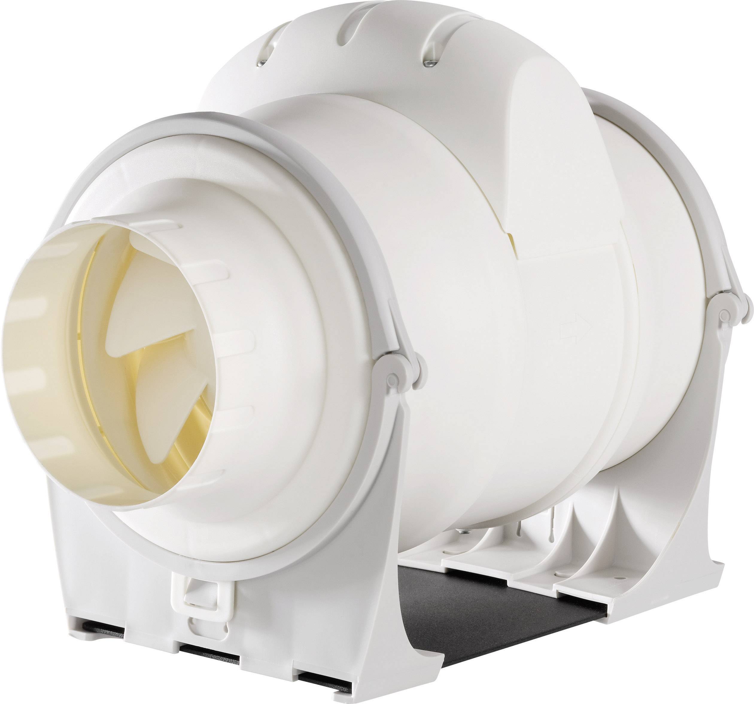 Vit cylindrisk ventilationsenhet med fäste, lämplig för användning i ventilationssystem för att förbättra luftcirkulationen.