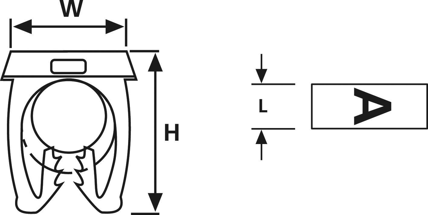 Diagram över en toalettsitsens dimensioner med bredd (B), höjd (H) och avstånd (L). Målet är att bestämma den lämpliga storleken (A).