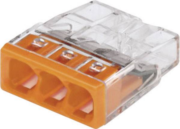 WAGO 2273-203-1 2273 Kopplingsklämma Flexibel: - Styvhet: 0.5-2.5 mm² Antal poler: 3 1 st Transparent, Orange