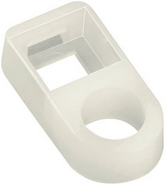 En vit, rektangulär plastdetalj med en kvadratisk och en rund öppning.