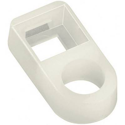 En vit, rektangulär plastdetalj med en kvadratisk och en rund öppning.