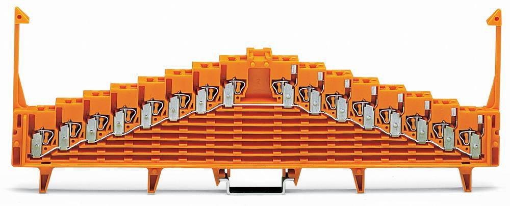 Orange kopplingsklämmor i pyramidform med flera anslutningsplatser, lämplig för elektriska tillämpningar.