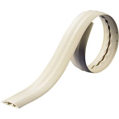 Långsträckt, beige rör med veckad struktur, upprullat. Lämpligt för kabelhantering och skydd inomhus.
