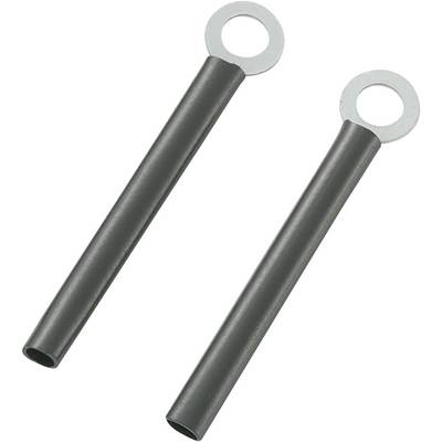 Två svarta metallpennor med runda öglor i änden, placerade på en vit bakgrund. De ligger parallellt med varandra.