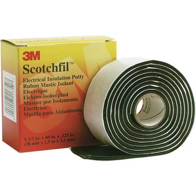 '3M Scotchfil' Elektro-isolerande massa, svart, flexibel massa på rulle, bredvid gul förpackning med produktetikett.