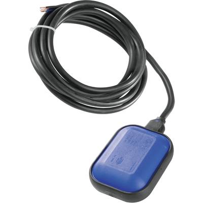 En blå flottörbrytare med en lång svart kabel, som används för kontroll av vätskenivåer i behållare.