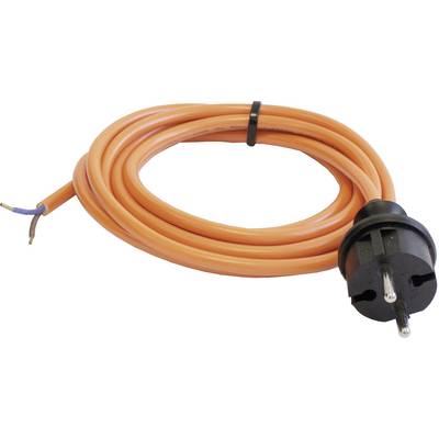 Orange strömkabel med svart kontakt och öppna ändar för kabeldragning. Lämplig för elektriska installationer.