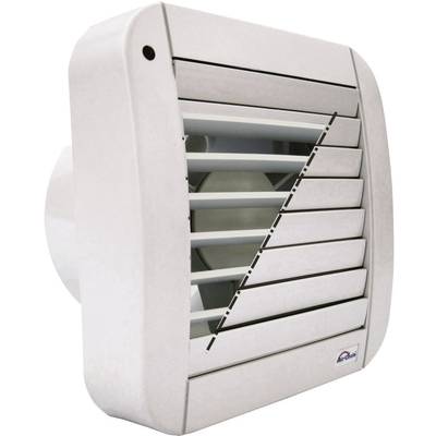 En vit ventilationsavfuktare med horisontella lameller för luftcirkulation inomhus.