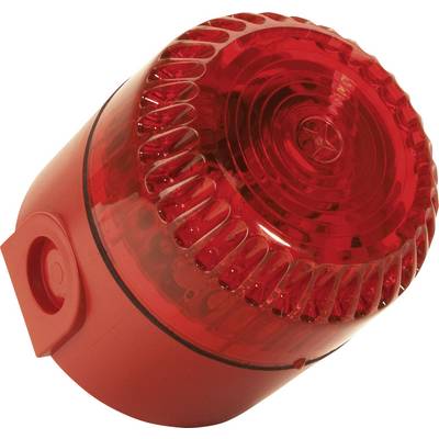 Röd säkerhetslarmsiren, cylindrisk form, i närbild. Signalapparat för varning i nödsituationer.