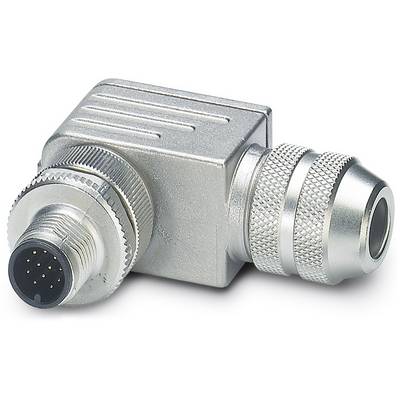 Metallisk, vinklerad kontakt med flera stift. Lämplig för industriella eller tekniska tillämpningar.