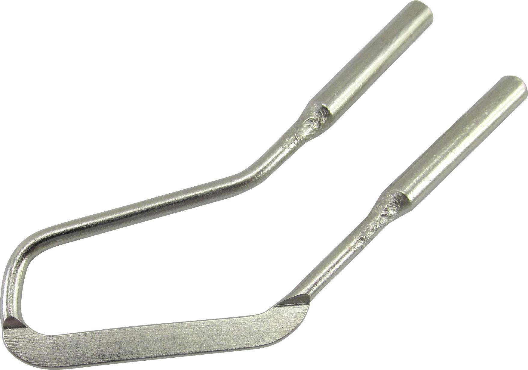 Ett U-format metallstycke med två handtag, som ser ut som en ostskärarknopp utan synbar tråd.