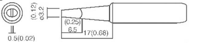 Teknisk ritning av ett cylindriskt föremål med flera dimensioner, däribland 0,12, 0,25, 6,5, 17 och 0,5.