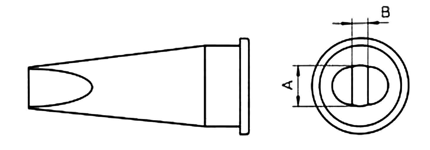 Diagram över ett cylindriskt verktyg med sido-skåra. Visar sido-vy och vy uppifrån med markerade dimensioner A och B.