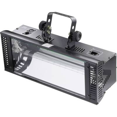 Ett svart stroboskopljusdon med ventilationsöppningar på sidorna och ett handtag ovanpå. Perfekt för scen- eller diskoteksbelysning.