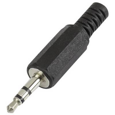 En svart 3,5 mm-kontakt med silver kant, lämplig för att ansluta hörlurar eller audioutrustning.