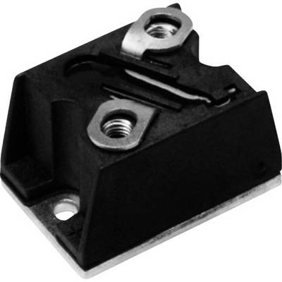 En svart, rektangulär elektronikkomponent med två fästhål och en framträdande, metallisk anslutning.