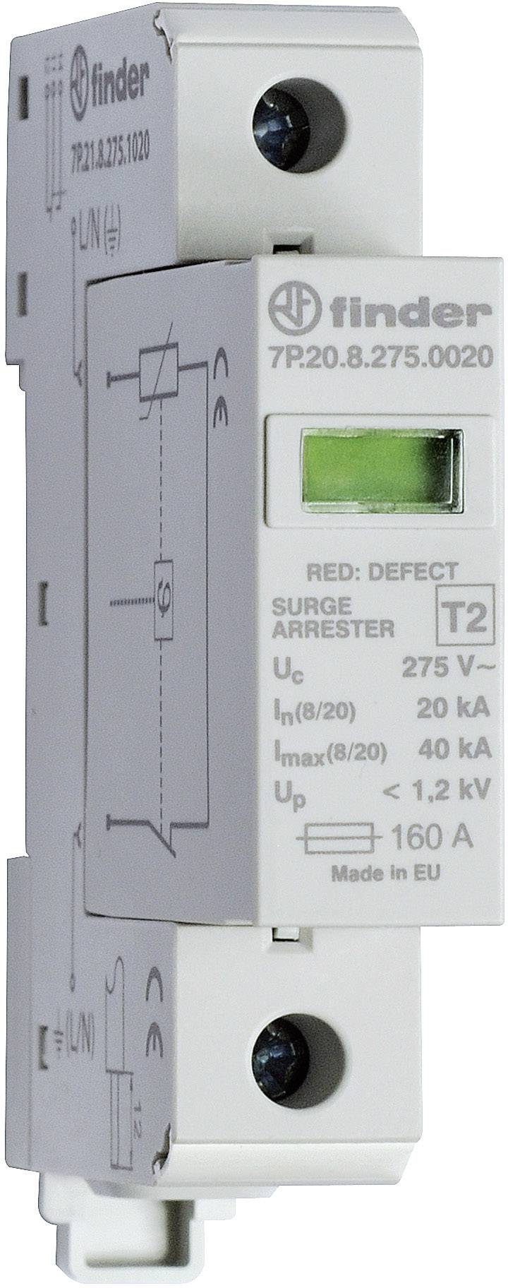 Överspänningsskydd typ 2 från Finder, modell 7P.20, 275 V märkspänning, 20 kA maximal ström, för skydd av elektriska anläggningar.